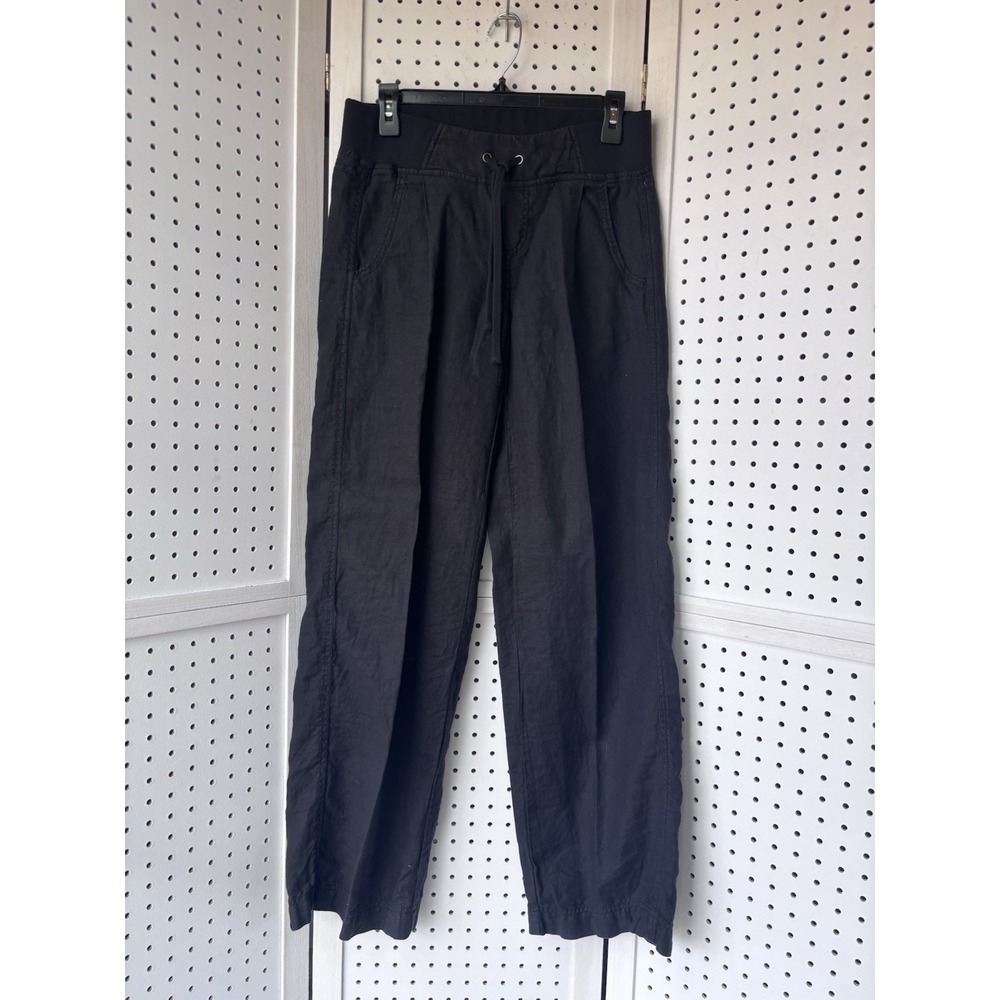 Athleta Reverie Wide Leg Black Linen Pants Women's 4 Pull On Boho Drawstring